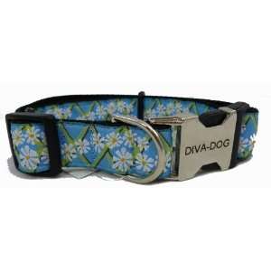   Dog Blue Daisy Designer Ribbon Collar Fits 14 20 Neck