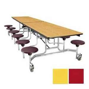  10 Mobile Cafeteria Stool Unit With Plywood Top, Red Top 