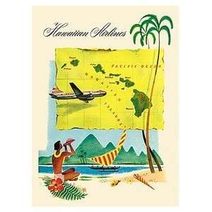  Hawaii Poster Fly Hawaiian Airlines 9 inch by 12 inch 