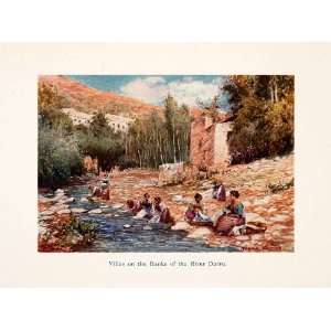  1908 Color Print Illustration Villas River Darro Laundry 