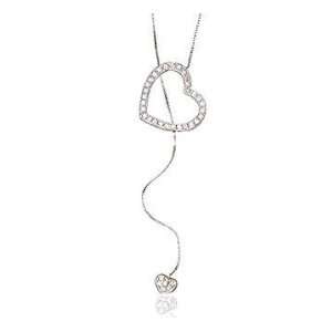  Diamond 14k Double Heart Drop Lariat Look Necklace 