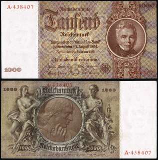 Germany Third Reich Nazi Banknote 1000 mark 1936 Swastika RO 177 P 184 