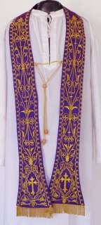 New PURPLE Priest Stole   Fully Gold Embroidered  