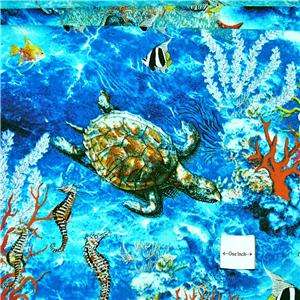 FabriQuilt Cotton Fabric Ocean Scene Turtles Seahorses  
