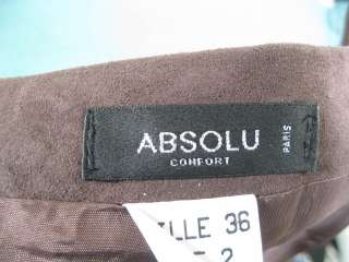 ABSOLU Brown Beaded Suede Knee Length A line Skirt Sz 2  