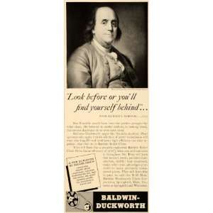  1939 Ad Baldwin Duckworth Roller Chain Ben Franklin 