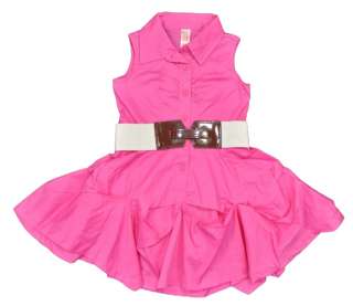 Chillipop Girls Pink Dress W/White & Brown Belt Size 4 5/6 6X 