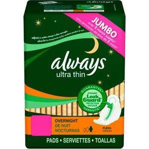 Always Ultra Thin Overnight Pads with Flexi Wings, 56 Count + 10 Bonus 