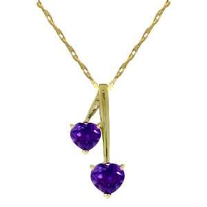  14k Gold Hearts Pendant Necklace with Genuine Amethysts Jewelry