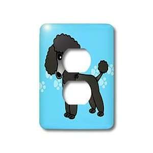 Janna Salak Designs Dogs   Cute Black Poodle Blue Paw Print Background 