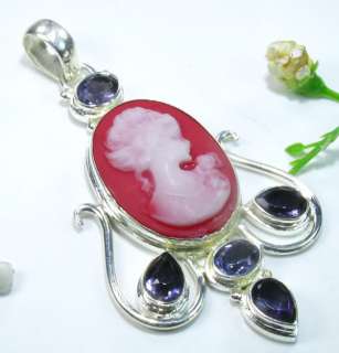 CARVING CAMEO+AMETHYST SILVER PENDANT 3; S890  