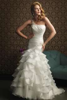 One shoulder Mermaid Wedding Dress Bride Gown Custom sz  