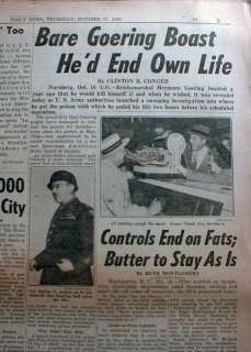 1946 newspaper Nazi GOERING COMMITS SUICIDE before being EXECUTED by 