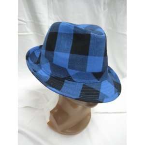  Blue and Black Checkered Fedora Hat 