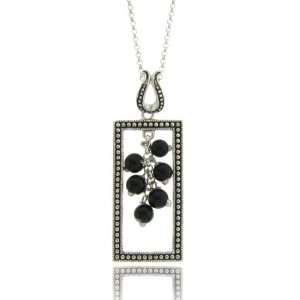  Sterling Silver Rectangle Black Cluster Pendant: Jewelry
