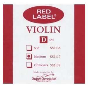  Super Sensitive Red Label 4/4 Violin D String   Medium 