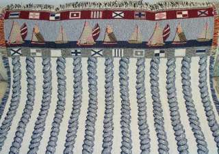 New Yacht Boat Ship Afghan Throw Gift Blanket Nautical Flag Rope Knot 