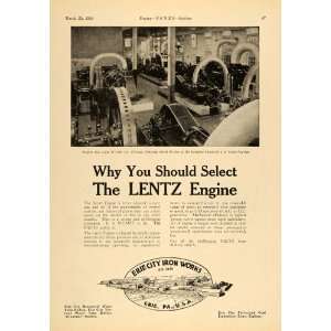 1924 Ad Erie City Iron Works Lentz Engines Gas Light   Original Print 