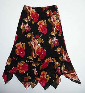 AGB Womens SZ M Black Floral Ruffle Skirt VGUC  