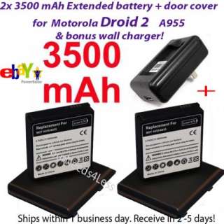 2x 3500mAH EXTENDED BATTERY FOR DROID 2 A955 + Charger  