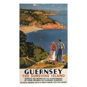 Guernsey, England   Southern/Great Western Rail Couple on Cliff Poster 