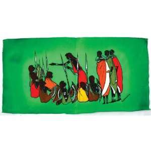  Small African Batik Painting   Massai Warriors 10 x 32 