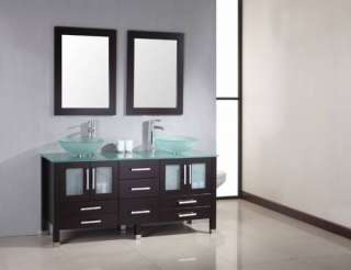 63 Solid Wood Modern Double sink Bathroom vanity & 2 Mirrors set 