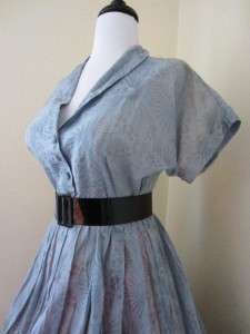 Vintage Sheer 40s 50s cotton Day Dress Blue Garden Party Full Skirt 