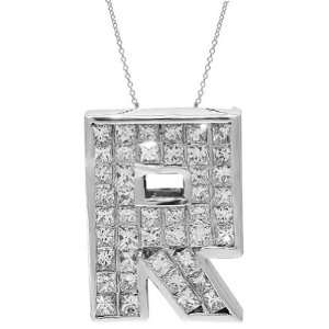  14K White Gold Womens Diamond Initial Letter Pendant 0.72 