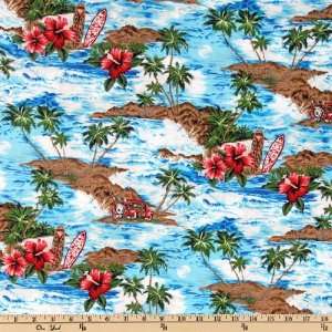 44 Wide Tropical Paradise Cotton Poplin Surf Blue Fabric By The Yard