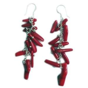   Red Coral branch Earrings on 925 sterling silver hooks: D Gem: Jewelry