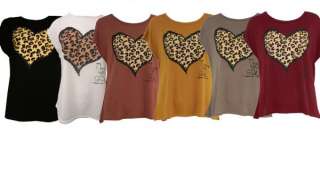 NEW LADIES LEOPARD HEART PRINT T SHIRT WOMENS TOP ALL COLOURS 8 14