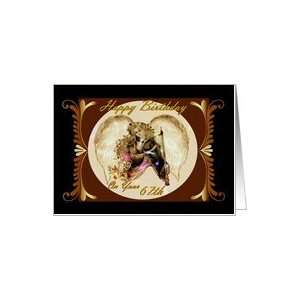  67th Birthday / Gold and Black Framed Angel with Harp Card 