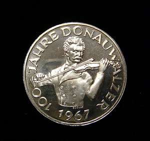 Austria 1967 50 Schilling Coin .900 Silver Proof Johann Strauss  