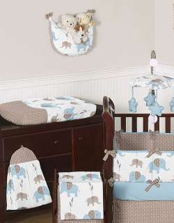 BLUE AND BROWN ELEPHANT BABY BEDDING 9p CRIB SET FOR NEWBORN BOY BY 