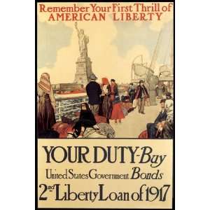 AMERICAN STATUE LIBERTY 1917 GOVERNMENT BONDS WAR VINTAGE POSTER REPRO 