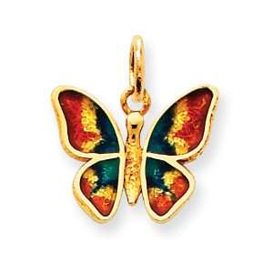  14k Red, Yellow and Blue Enameled Butterfly Charm: Jewelry