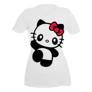   Hello Kitty Panda Thing Junior Women Anime T shirt (White)  