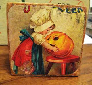 Primitive Halloween Shelf Sitter Block 6 sided Witches  