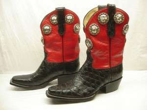   handmade cowboy boots genuine anteater black red silver conchos  