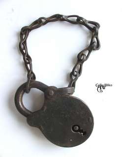 Antique Cast Iron PADLOCK with Chain, Gothic / Themed Decorations 
