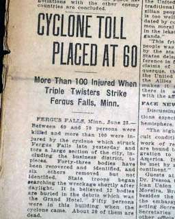1919 FERGUS FALLS MN Minnesota TORNADO Old Newspaper Reports re End 