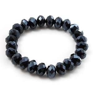  Jet Black Glass Flex Bracelet   18cm Length: Jewelry