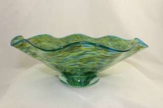 Seashell Green Hand Blown Glass Undulating Bowl Home Decoration  