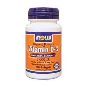  NOW Vitamin D 3   5000 IU/120 Softgels Health & Personal 