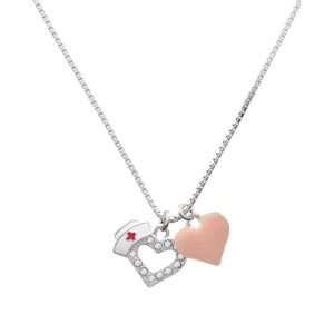   Swarovski Crystal Heart with Nurse Hat and Pink Heart Charm Necklace