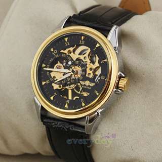 Luxury New Manul Mechanical Mens Golden Skeleton Wrist Watch With Two 