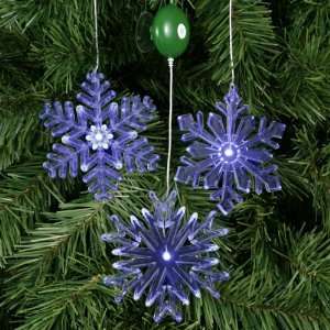  Set of 3 Glowing 4 LED Snowflake Indoor Tree Ornaments 