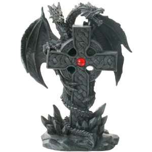  Black Two Headed Dragon with Celtic Cross   5.5 Polyresin 