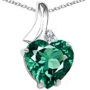   Created Heart Shape Emerald and Diamond Pendant(Metalw Jewelry
